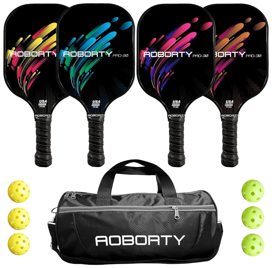 ست چهار عددی راکت پیکل‌بال آبورتی گرافیت با ۶ توپ و ساک - AOBORTY Set of 4