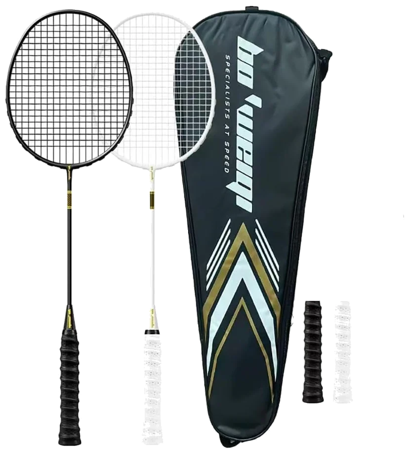 ست دو عددی راکت بدمینتون بیفی کربن ۴U مشکی سفید - BEAPHIE Carbon 4U Set of 2