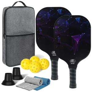ست دو عددی راکت پیکلبال کربن با کاور، ۴ توپ و حوله - Carbon Pickleball Set of 2