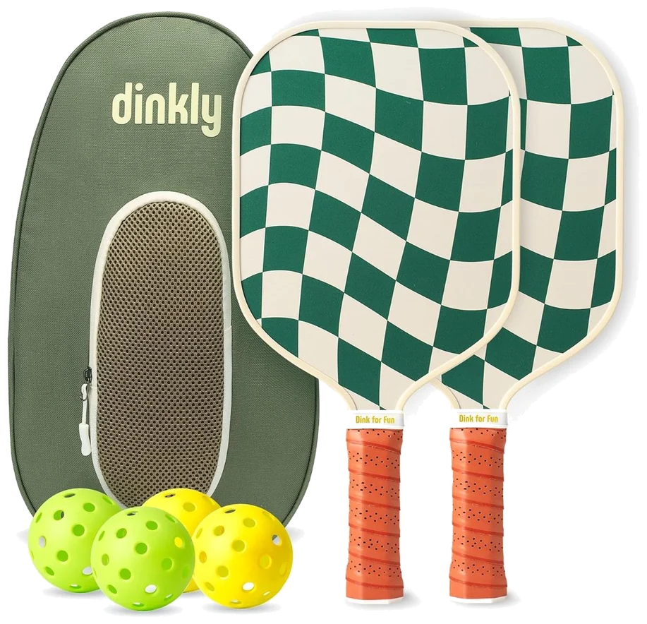 ست دو عددی راکت پیکل‌بال دینکلی گرافیت سبز تیره با ۴ توپ - Dinkly Set of 2