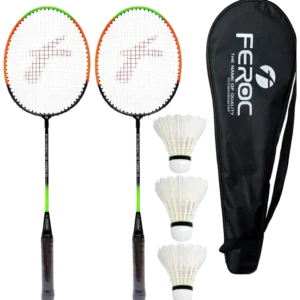 ست دو عددی راکت بدمینتون فروک ۴۴۰ آلومینیومی با ۳ توپ پر - Feroc 440 Set of 2