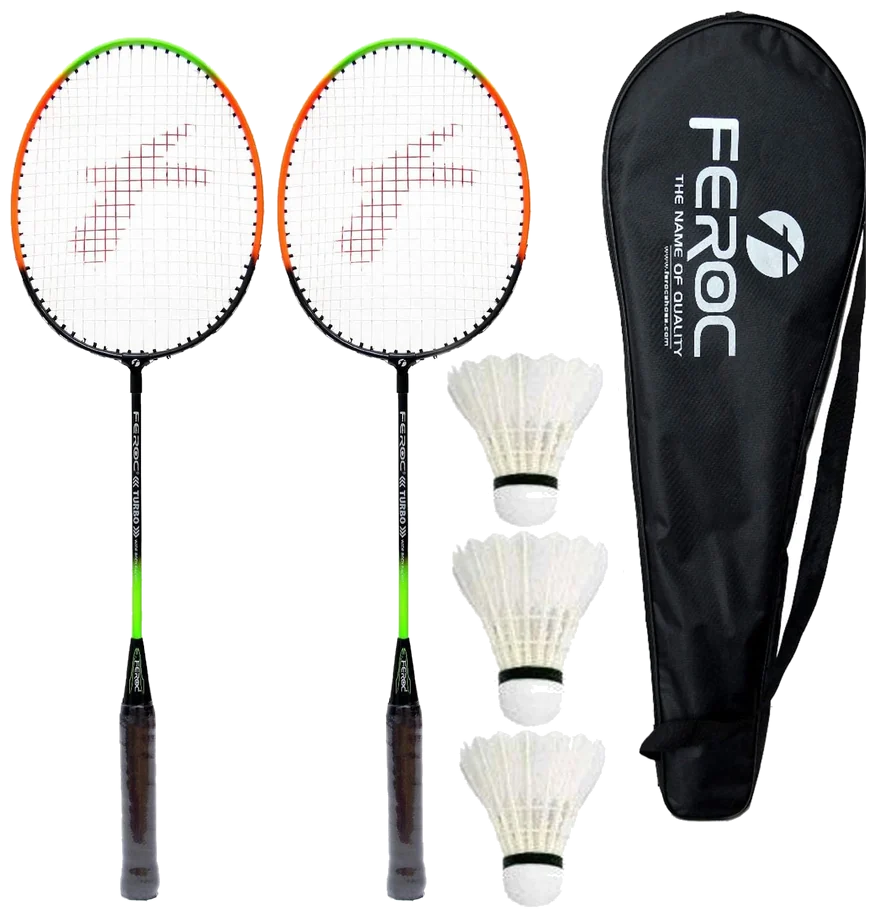 ست دو عددی راکت بدمینتون فروک ۴۴۰ آلومینیومی با ۳ توپ پر - Feroc 440 Set of 2
