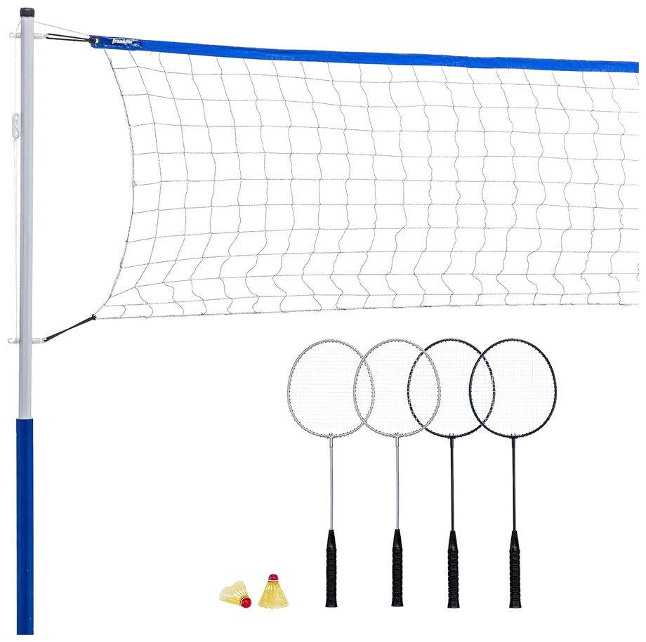 ست کامل بدمینتون فرانکلین با تور، ۴ راکت فولادی و توپ - Franklin Badminton Set with Net