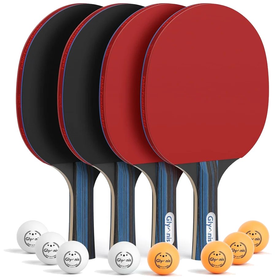 ست چهار عددی راکت پینگپنگ گلیمنیس با ۸ توپ و کیف - Glymnis Set of 4