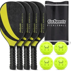 ست چهار عددی راکت پیکل‌بال چوبی گو اسپورتس زرد با ۴ توپ - GoSports Wooden Set of 4