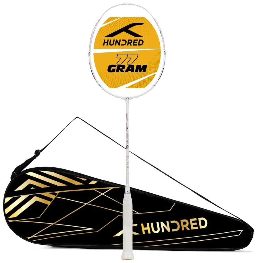 راکت بدمینتون هاندرد اتمیک ایر ۷۷ کربن سفید سرمهای - HUNDRED Atomic Air 77