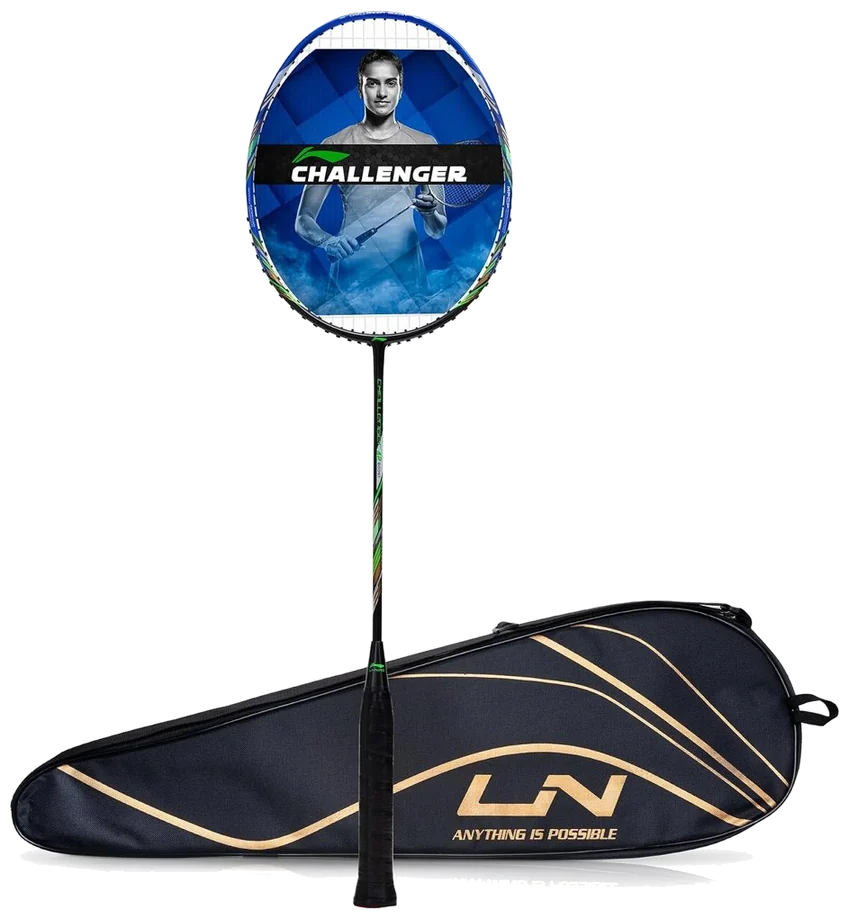راکت بدمینتون لینینگ چلنجر بوست گرافیت زهکشیشده مشکی آبی - Li-Ning Challenger Boost