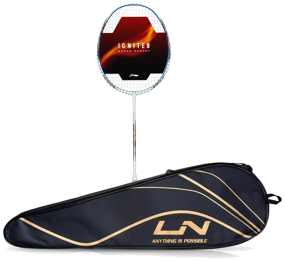 راکت بدمینتون لی‌نینگ ایگنایت ۷ سرعتی زه‌کشی‌شده سفید آبی - Li-Ning Ignite 7