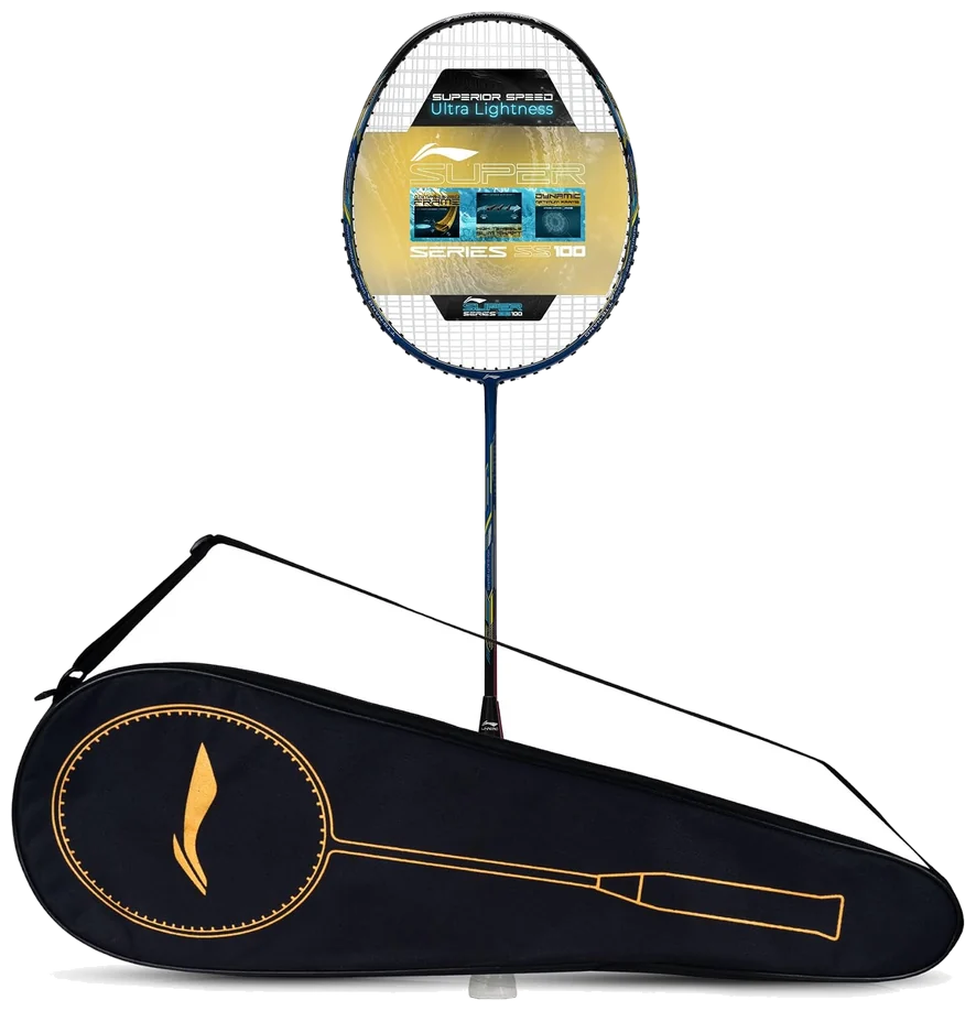 راکت بدمینتون لی‌نینگ سوپر سری SS100 گرافیت زه‌کشی‌شده آبی - Li-Ning Super Series SS100