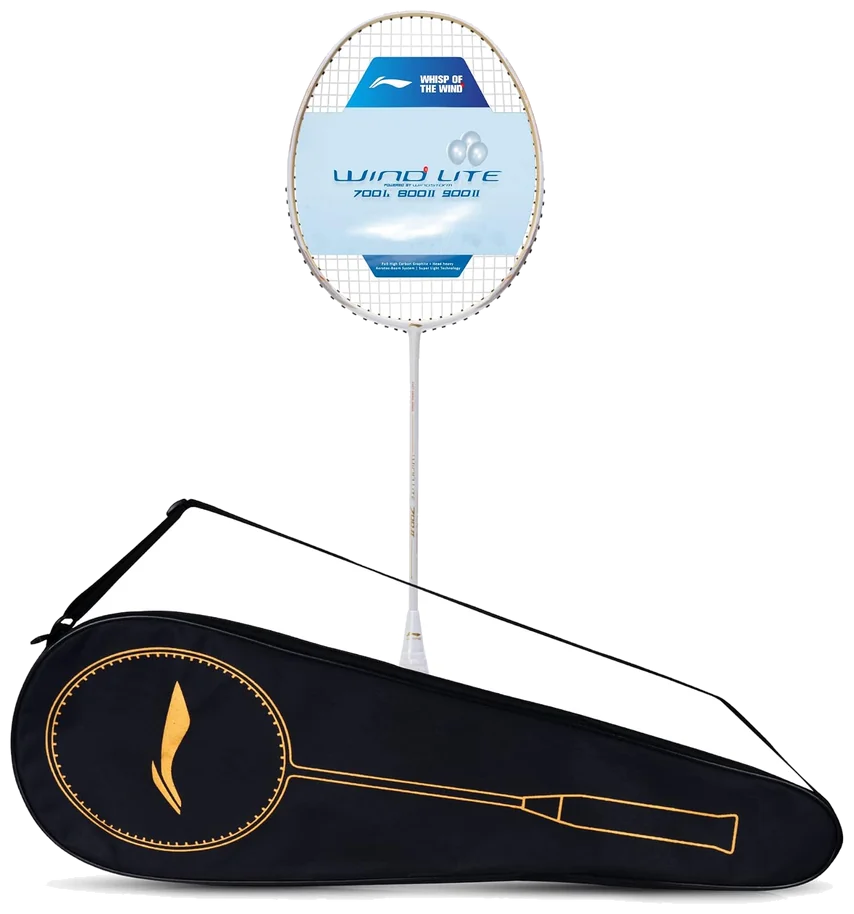 راکت بدمینتون لی‌نینگ ویند لایت ۲ گرافیت زه‌کشی‌شده سفید طلایی - Li-Ning Wind Lite II