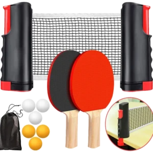 ست دو عددی راکت پینگ‌پنگ مسرو با ۶ توپ و تور قابل نصب - Masroo Set of 2