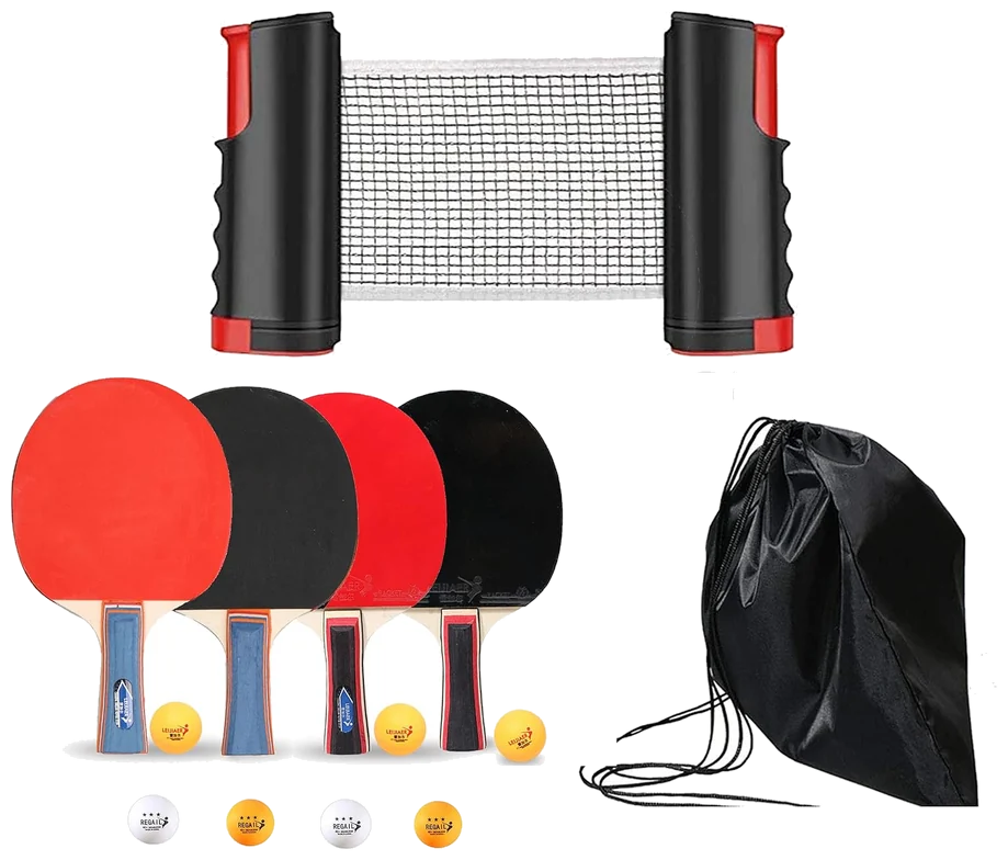 ست راکت پینگپنگ انسی با ۴ راکت، ۷ توپ و تور - NC Portable Table Tennis Set