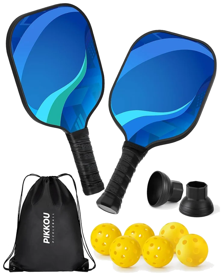 ست دو عددی راکت پیکل‌بال پیکو فایبرگلاس با ۶ توپ و توپ‌گیر - PIKKOU Fiberglass Set