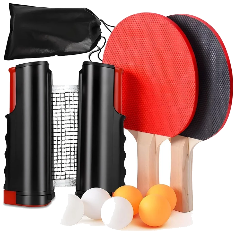 ست راکت پینگ‌پنگ قابل حمل با تور جمع‌شونده و توپ - Portable Ping Pong Set with Net