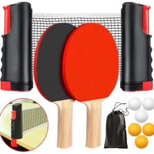 ست راکت پینگپنگ با تور قابل حمل، ۶ توپ و ساک - Portable Table Tennis Racquet Set