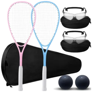 ست دو نفره راکت اسکواش با عینک و توپ آبی صورتی - Seenelling Squash Set Blue Pink
