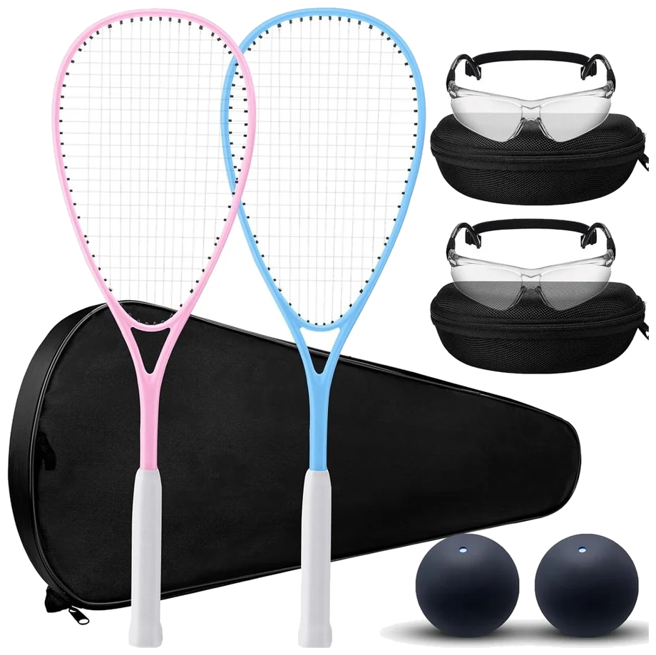 ست دو نفره راکت اسکواش با عینک و توپ آبی صورتی - Seenelling Squash Set Blue Pink