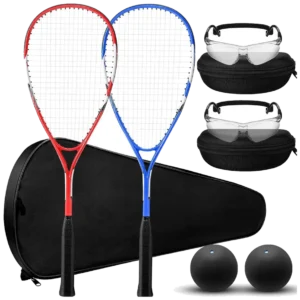 ست دو نفره راکت اسکواش با عینک و توپ قرمز سرمه‌ای - Seenelling Squash Set Red Navy