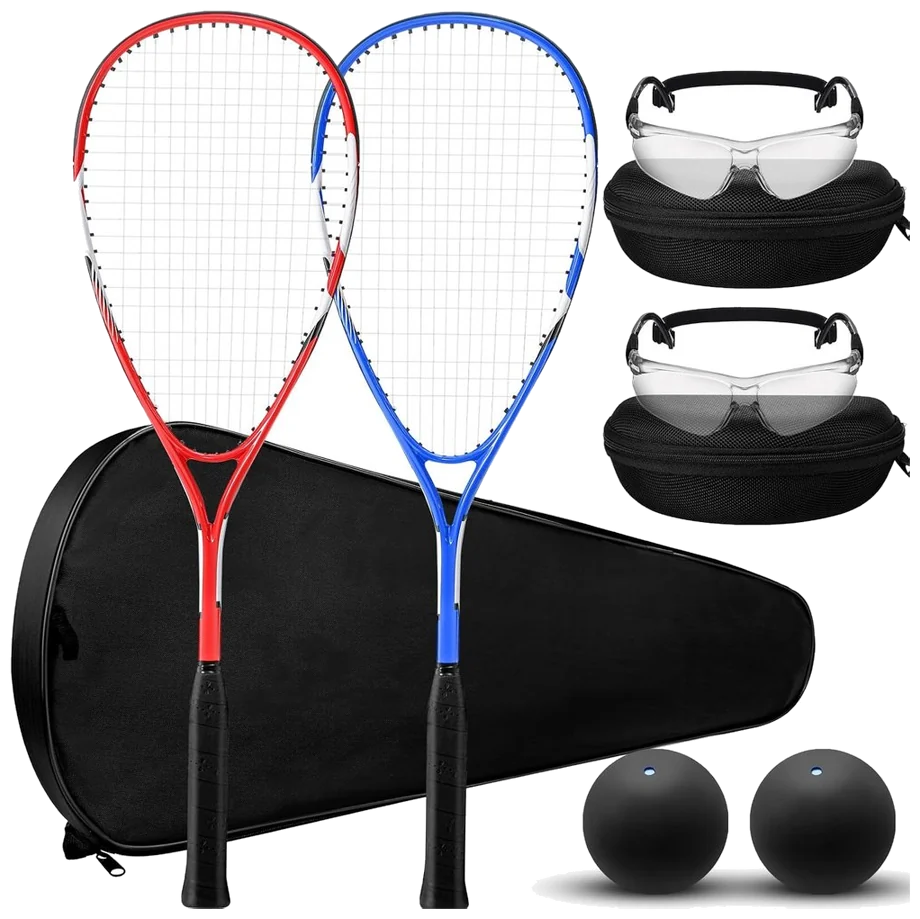 ست دو نفره راکت اسکواش با عینک و توپ قرمز سرمه‌ای - Seenelling Squash Set Red Navy