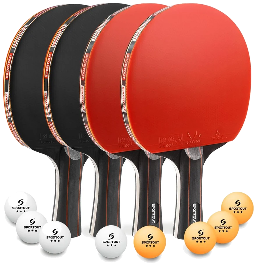 ست چهار عددی راکت پینگ‌پنگ اسپورت‌اوت با ۸ توپ و ساک - Sportout Set of 4