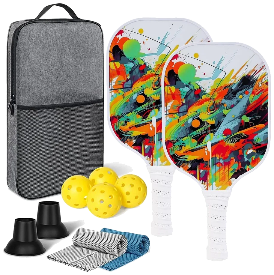 ست دو عددی راکت پیکل‌بال ورکپم طرح گرافیتی با ۴ توپ و حوله - vercapm Set of 2