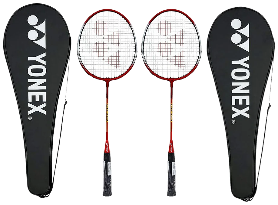 راکت بدمینتون یونکس GR 303 آلومینیومی قرمز با نیم‌کاور - Yonex GR 303